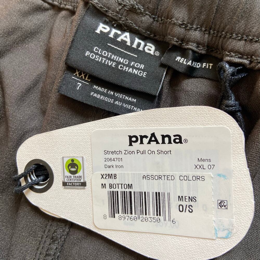 Prana Stretch Zion Pull-On Short 7" Mens XXL Dark Iron 5" Relaxed Fit Adjustable - Picture 3 of 7